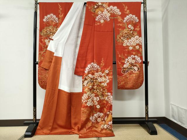 平和屋着物●豪華振袖　駒刺繍　浜松飛鶴吉祥梅文　金彩　正絹　逸品　CABC6729yc