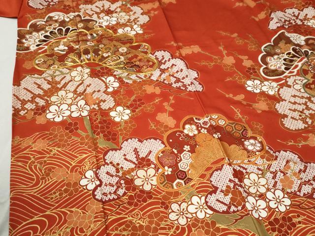 平和屋着物●豪華振袖　駒刺繍　浜松飛鶴吉祥梅文　金彩　正絹　逸品　CABC6729yc