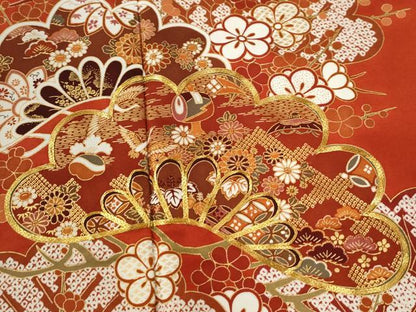 平和屋着物●豪華振袖　駒刺繍　浜松飛鶴吉祥梅文　金彩　正絹　逸品　CABC6729yc