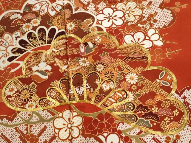 平和屋着物●豪華振袖　駒刺繍　浜松飛鶴吉祥梅文　金彩　正絹　逸品　CABC6729yc