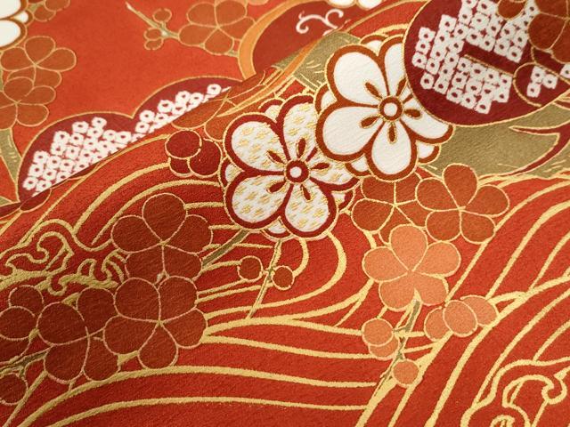 平和屋着物●豪華振袖　駒刺繍　浜松飛鶴吉祥梅文　金彩　正絹　逸品　CABC6729yc