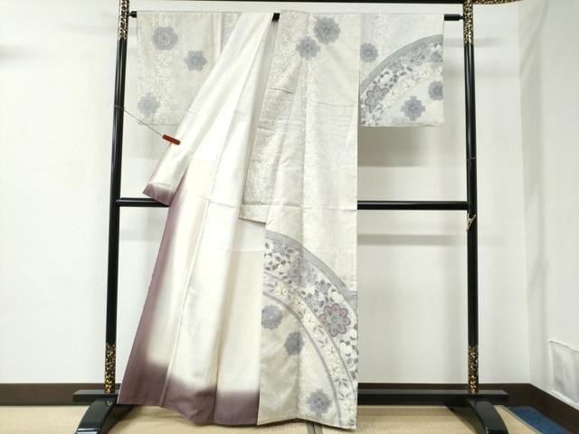 平和屋着物●訪問着　本場大島紬　白大島　9マルキ　作家物　絞り　舞花文　正絹　逸品　CABC6730yc
