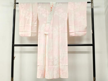 平和屋着物●長襦袢 無双仕立て 鼓枝花地紋 暈し染め 半衿刺繍 正絹 逸品 CABC6735yc
