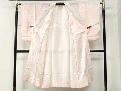 平和屋着物●長襦袢 無双仕立て 鼓枝花地紋 暈し染め 半衿刺繍 正絹 逸品 CABC6735yc