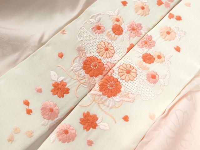 平和屋着物●長襦袢 無双仕立て 鼓枝花地紋 暈し染め 半衿刺繍 正絹 逸品 CABC6735yc