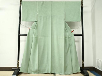 平和屋着物●上質な色無地　紗綾形地紋　裏葉柳色　正絹　逸品　未使用　CABC6740yc
