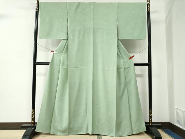平和屋着物●上質な色無地　紗綾形地紋　裏葉柳色　正絹　逸品　未使用　CABC6740yc