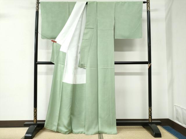 平和屋着物●上質な色無地　紗綾形地紋　裏葉柳色　正絹　逸品　未使用　CABC6740yc
