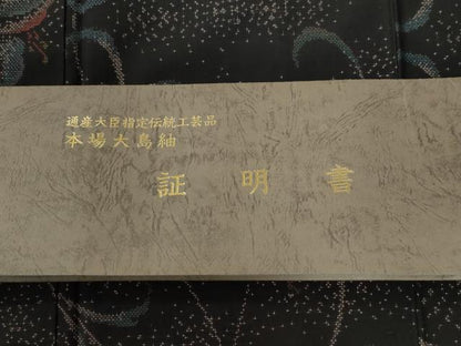 平和屋着物●本場大島紬　9マルキ　枝花文　さが美扱い　証明書付き　正絹　逸品　CABC6742yc