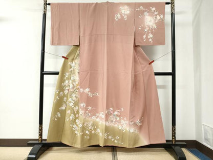 平和屋着物●訪問着　扇面吉祥枝桜文　暈し染め　金彩　正絹　逸品　CABC6745yc