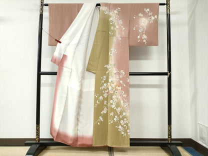 平和屋着物●訪問着　扇面吉祥枝桜文　暈し染め　金彩　正絹　逸品　CABC6745yc