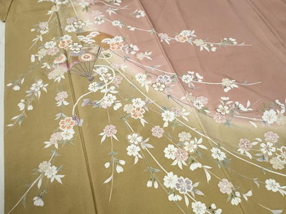 平和屋着物●訪問着　扇面吉祥枝桜文　暈し染め　金彩　正絹　逸品　CABC6745yc