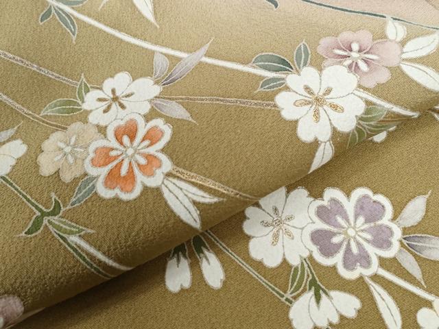 平和屋着物●訪問着　扇面吉祥枝桜文　暈し染め　金彩　正絹　逸品　CABC6745yc