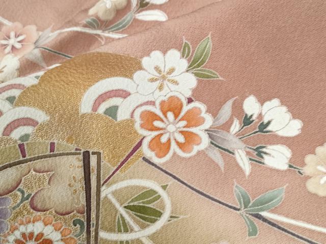 平和屋着物●訪問着　扇面吉祥枝桜文　暈し染め　金彩　正絹　逸品　CABC6745yc