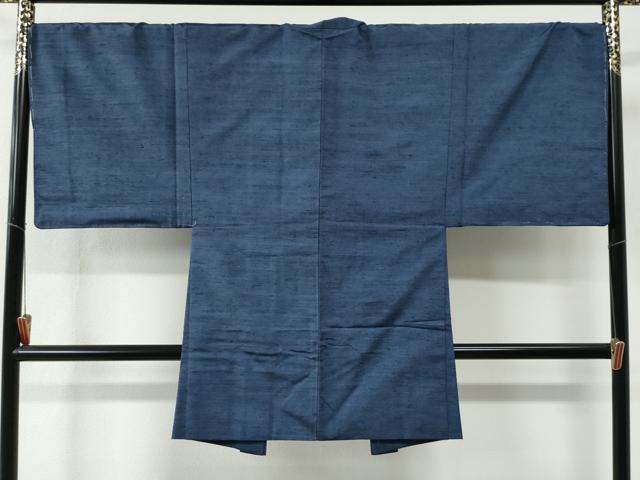 平和屋着物●男性　紬　アンサンブル　色無地　紺藍色　正絹　逸品　未使用　CABC6746yc