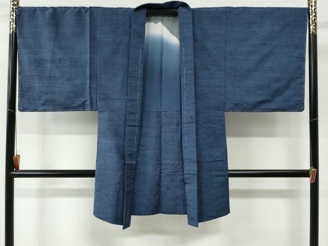 平和屋着物●男性　紬　アンサンブル　色無地　紺藍色　正絹　逸品　未使用　CABC6746yc