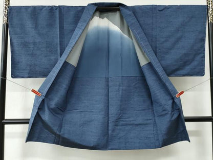 平和屋着物●男性　紬　アンサンブル　色無地　紺藍色　正絹　逸品　未使用　CABC6746yc