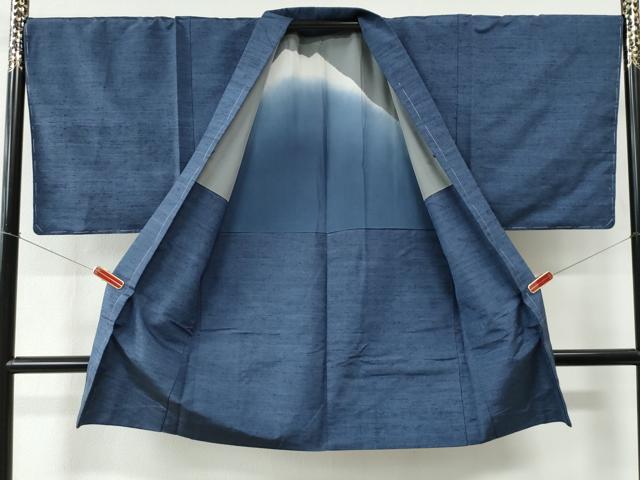 平和屋着物●男性　紬　アンサンブル　色無地　紺藍色　正絹　逸品　未使用　CABC6746yc