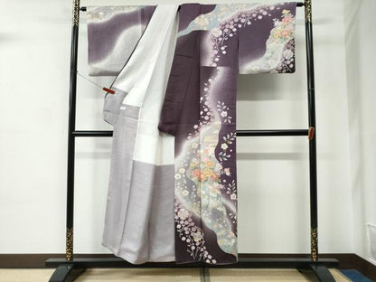 平和屋着物●訪問着　雪輪牡丹花文　暈し染め　金彩　正絹　逸品　CABC6749yc
