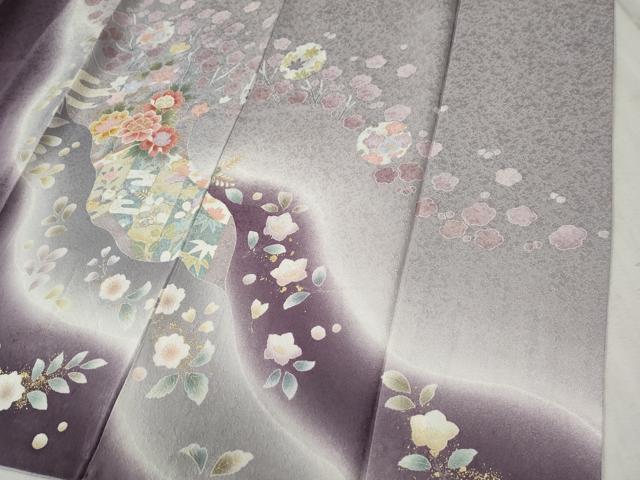 平和屋着物●訪問着　雪輪牡丹花文　暈し染め　金彩　正絹　逸品　CABC6749yc