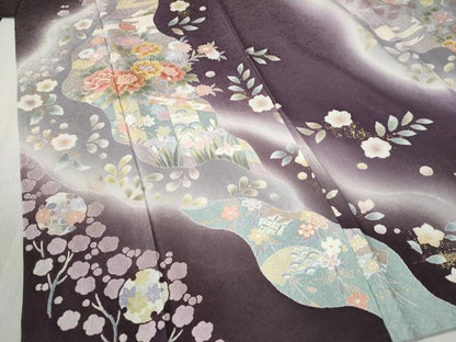 平和屋着物●訪問着　雪輪牡丹花文　暈し染め　金彩　正絹　逸品　CABC6749yc