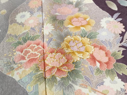 平和屋着物●訪問着　雪輪牡丹花文　暈し染め　金彩　正絹　逸品　CABC6749yc
