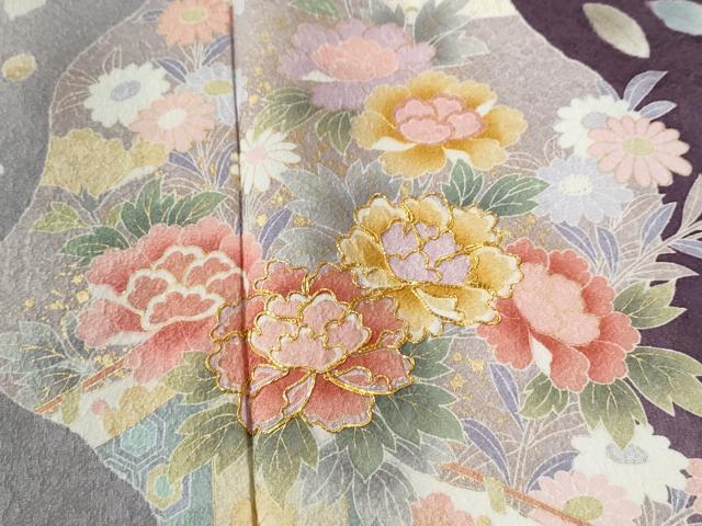 平和屋着物●訪問着　雪輪牡丹花文　暈し染め　金彩　正絹　逸品　CABC6749yc