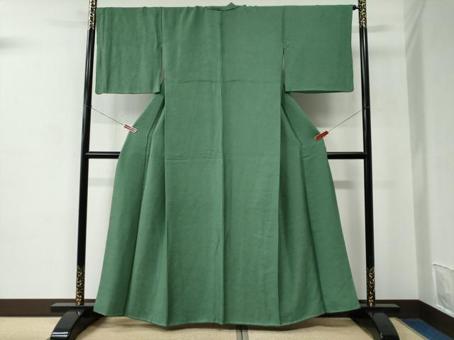 平和屋着物●上質な色無地　草花地紋　緑青色　正絹　逸品　CABC6753yc