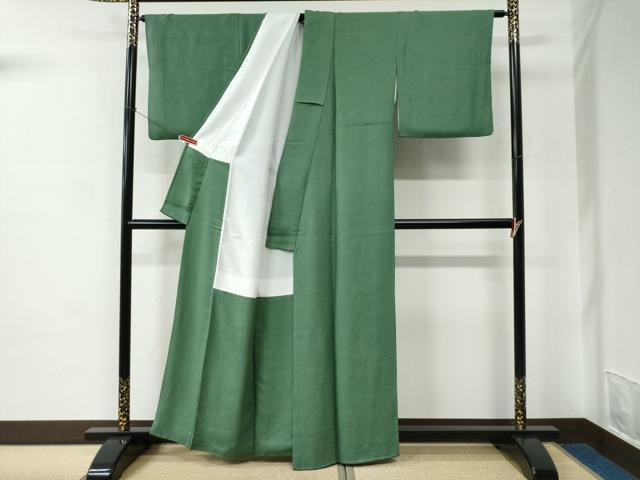 平和屋着物●上質な色無地　草花地紋　緑青色　正絹　逸品　CABC6753yc