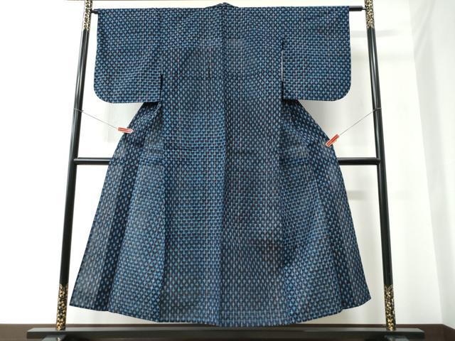 平和屋着物●久留米絣　単衣　格子柄　綿　逸品　CABC6757yc