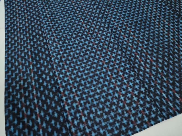 平和屋着物●久留米絣　単衣　格子柄　綿　逸品　CABC6757yc