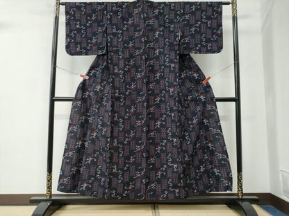 平和屋着物●久留米絣　単衣　色紙吉祥花唐草文　綿　逸品　未使用　CABC6759yc