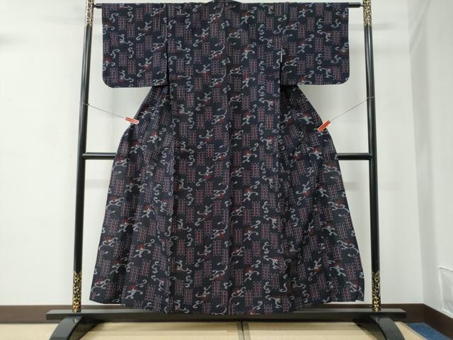 平和屋着物●久留米絣　単衣　色紙吉祥花唐草文　綿　逸品　未使用　CABC6759yc