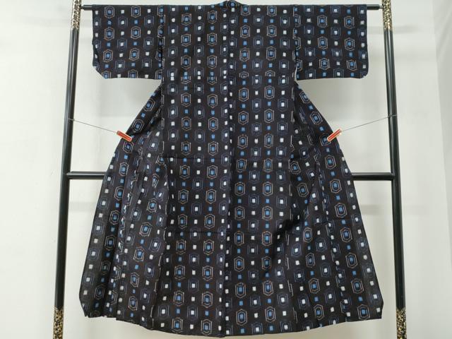 平和屋着物●久留米絣　単衣　亀甲吉祥文　綿　逸品　CABC6763yc