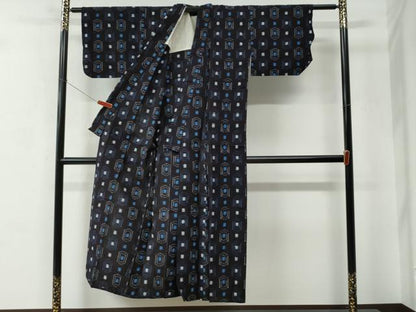 平和屋着物●久留米絣　単衣　亀甲吉祥文　綿　逸品　CABC6763yc