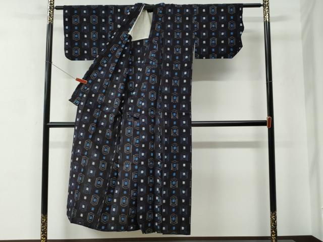 平和屋着物●久留米絣　単衣　亀甲吉祥文　綿　逸品　CABC6763yc