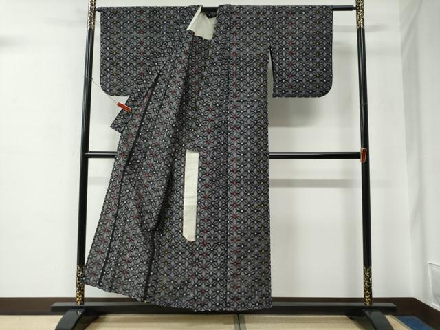 平和屋着物●久留米絣　単衣　麻の葉文様　綿　逸品　CABC6764yc