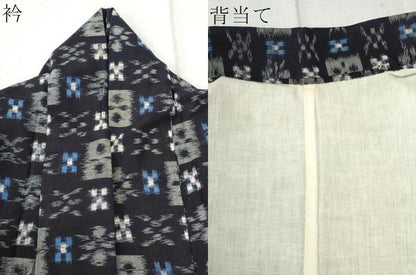 平和屋着物●久留米絣　単衣　色紙花文　綿　逸品　CABC6765yc