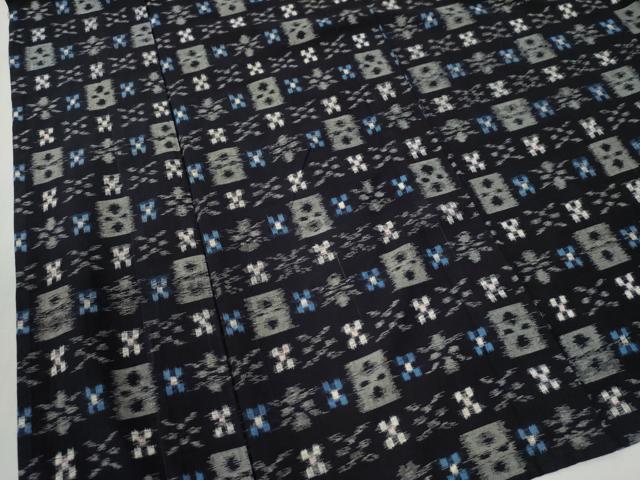 平和屋着物●久留米絣　単衣　色紙花文　綿　逸品　CABC6765yc