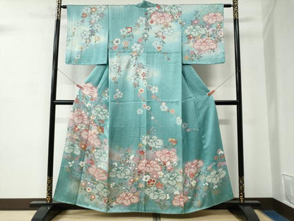 平和屋着物●訪問着　草花文　暈し染め　金彩　正絹　逸品　CABC6767yc