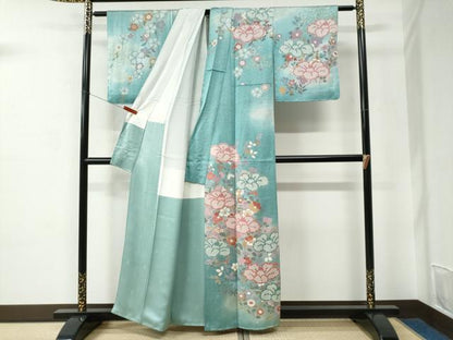 平和屋着物●訪問着　草花文　暈し染め　金彩　正絹　逸品　CABC6767yc