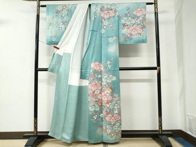平和屋着物●訪問着　草花文　暈し染め　金彩　正絹　逸品　CABC6767yc