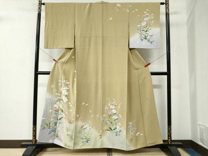 平和屋着物●訪問着　友禅　作家物　牡丹草花文　暈し染め　正絹　逸品　CABC6768yc