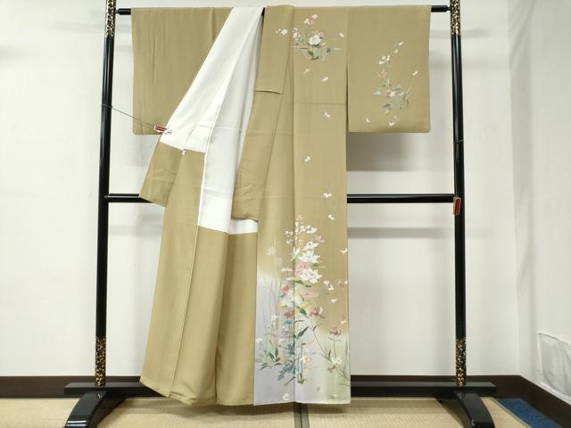 平和屋着物●訪問着　友禅　作家物　牡丹草花文　暈し染め　正絹　逸品　CABC6768yc