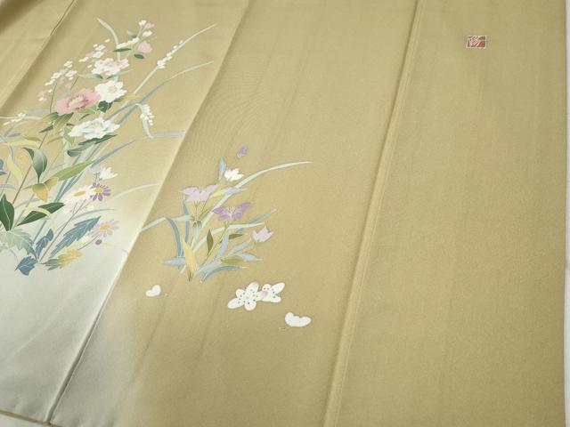 平和屋着物●訪問着　友禅　作家物　牡丹草花文　暈し染め　正絹　逸品　CABC6768yc