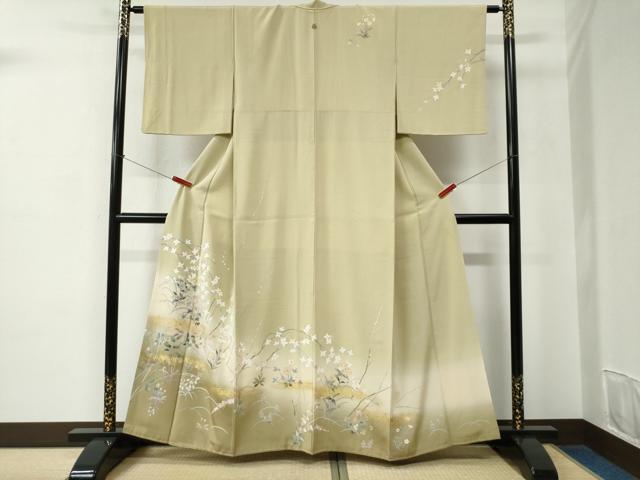 平和屋着物●訪問着　友禅　霞草花文　暈し染め　金彩　正絹　逸品　CABC6769yc