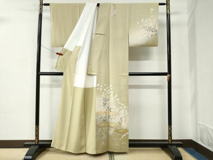 平和屋着物●訪問着　友禅　霞草花文　暈し染め　金彩　正絹　逸品　CABC6769yc