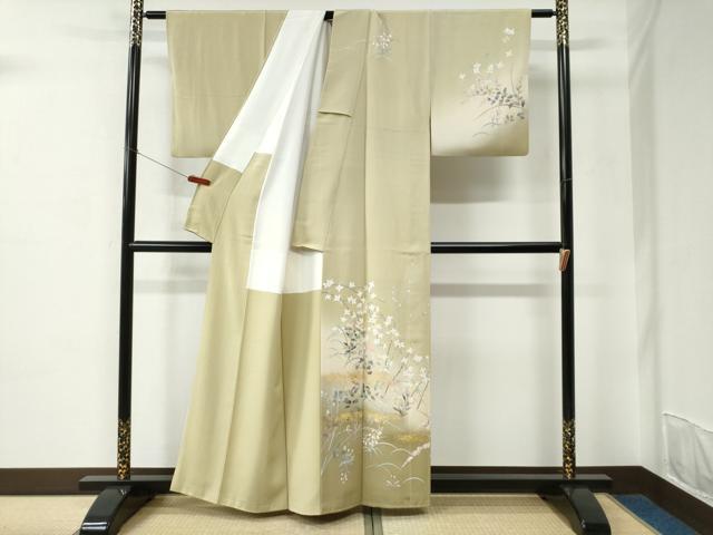 平和屋着物●訪問着　友禅　霞草花文　暈し染め　金彩　正絹　逸品　CABC6769yc