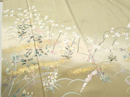 平和屋着物●訪問着　友禅　霞草花文　暈し染め　金彩　正絹　逸品　CABC6769yc