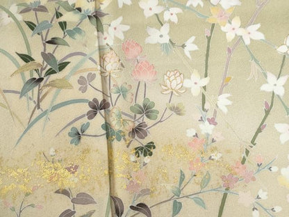 平和屋着物●訪問着　友禅　霞草花文　暈し染め　金彩　正絹　逸品　CABC6769yc